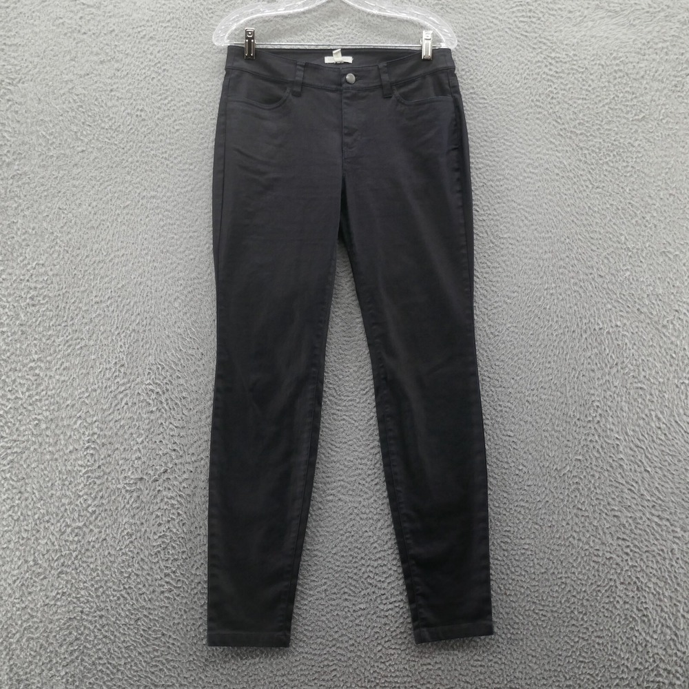 Eileen Fisher Womens Waxed Coated Skinny Jeans 6 Black Mid Rise Organic Cotton